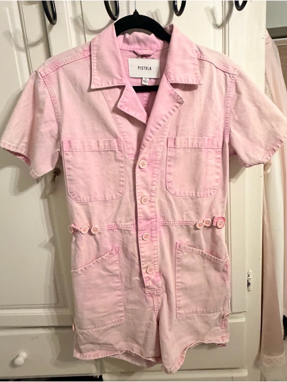 pistola light pink short-sleeve button-up romper